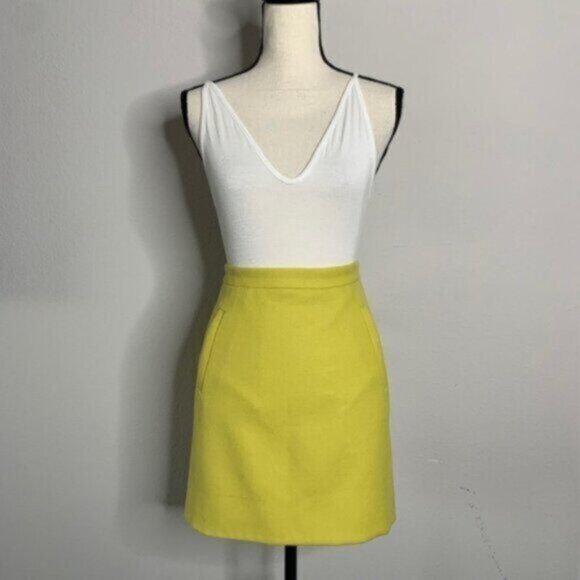 J. Crew Citron Yellow Zip Pocket Wool Mini Pencil Skirt - Picture 1 of 14